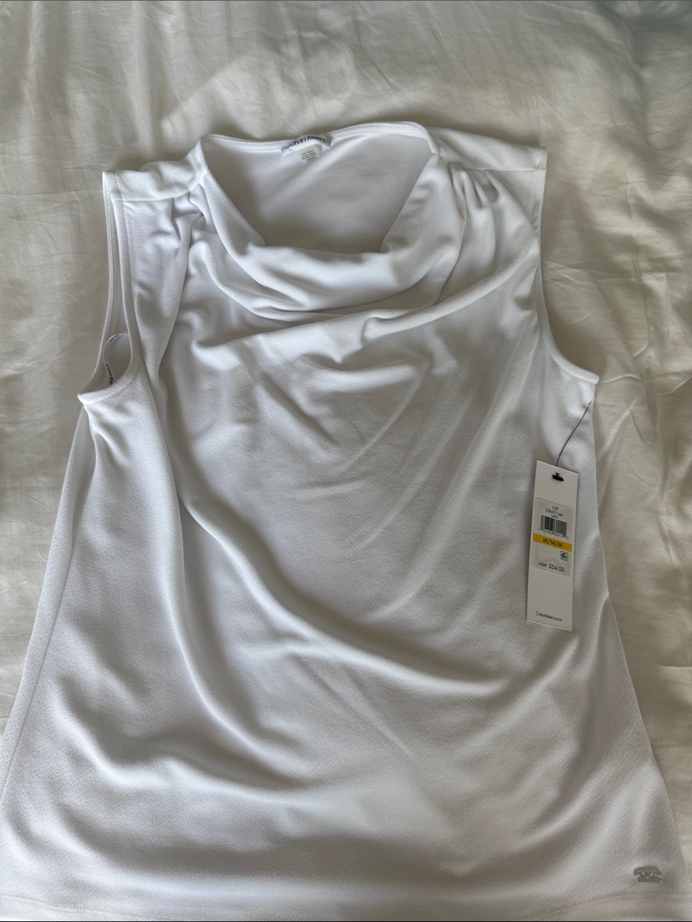 Calvin Klein White Sleeveless Cowl-Neck Blouse